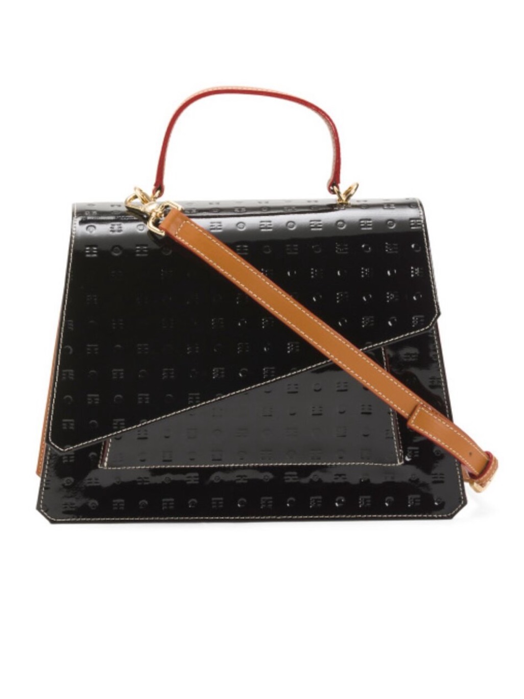 Arcadia Made In Italy Patent Leather Asymmetrical Satchel With Front Pocket